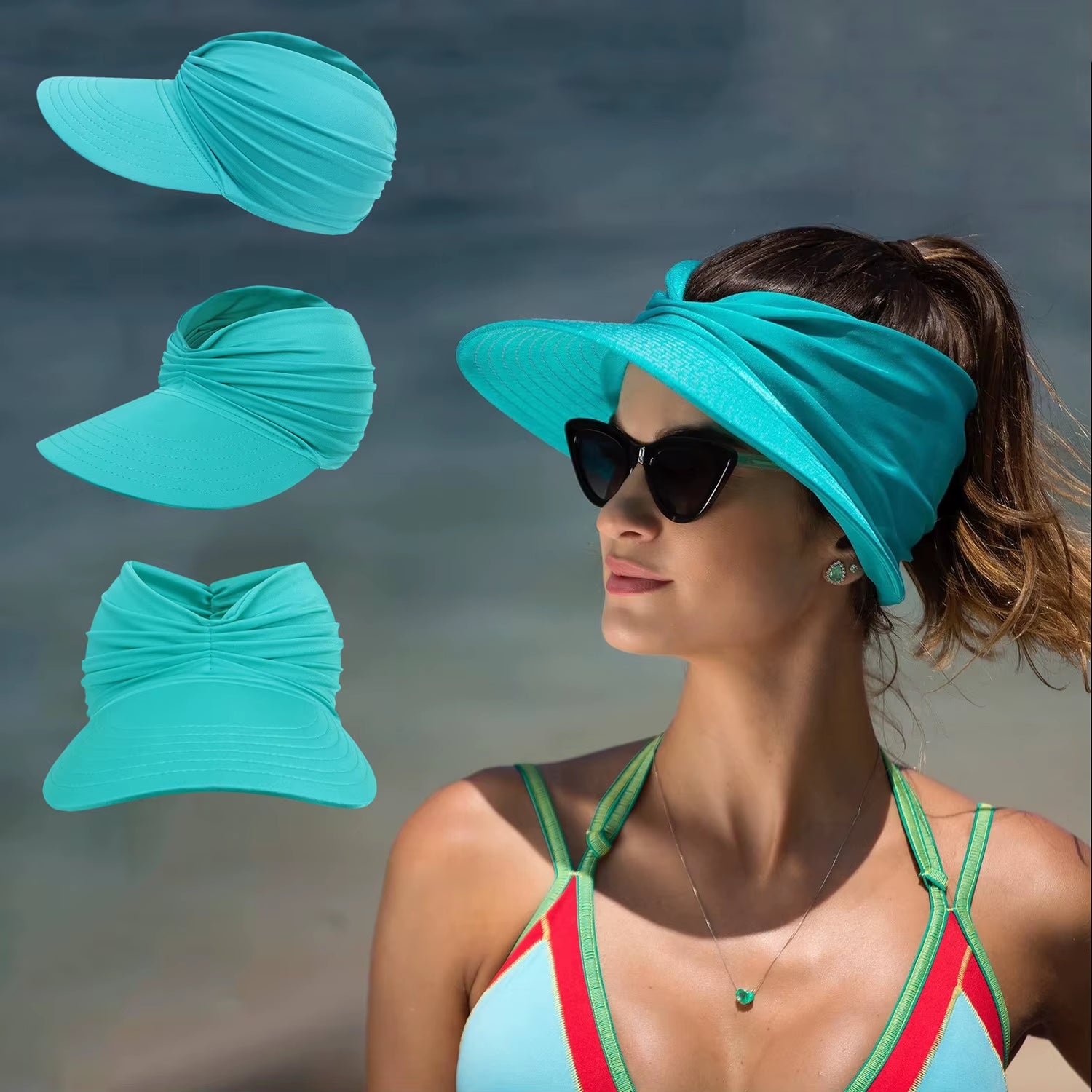 Beach Sun Hat for Women, Spring/Summer New Style with a Hollow Top, UV50+ Sun Protection Hat for Ladies, Outdoor Sports Hat