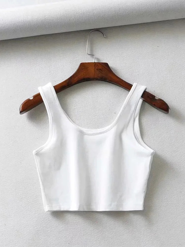 Sexy Women Summer Crop Tops Sleeveless Short Cotton U Collar Knitted Bar